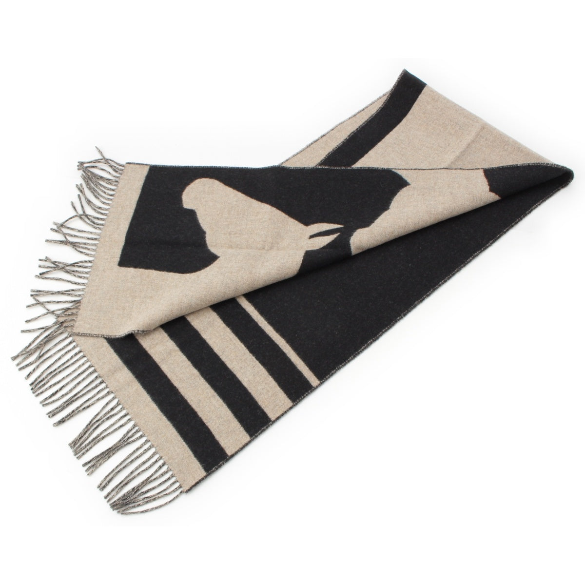 HERMES cashmere love story Scarf Black beige