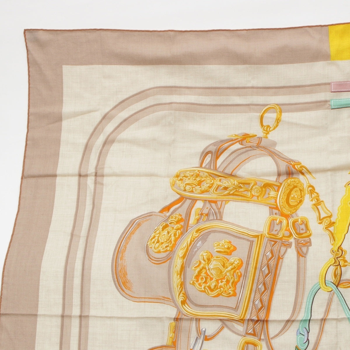 HERMES cashmere silk Carré 140 Casisil Carré Jean BRIDES de GALA scarf Yellow