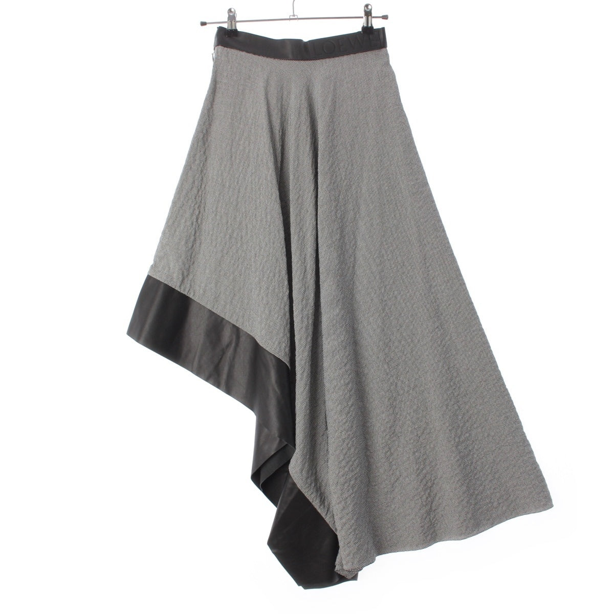 LOEWE polyester Logo Leather Houndstooth skirt gray 36