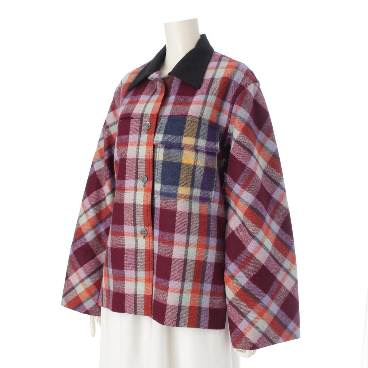 LOEWE wool Anagram logo leather patch check Jacket Red 36