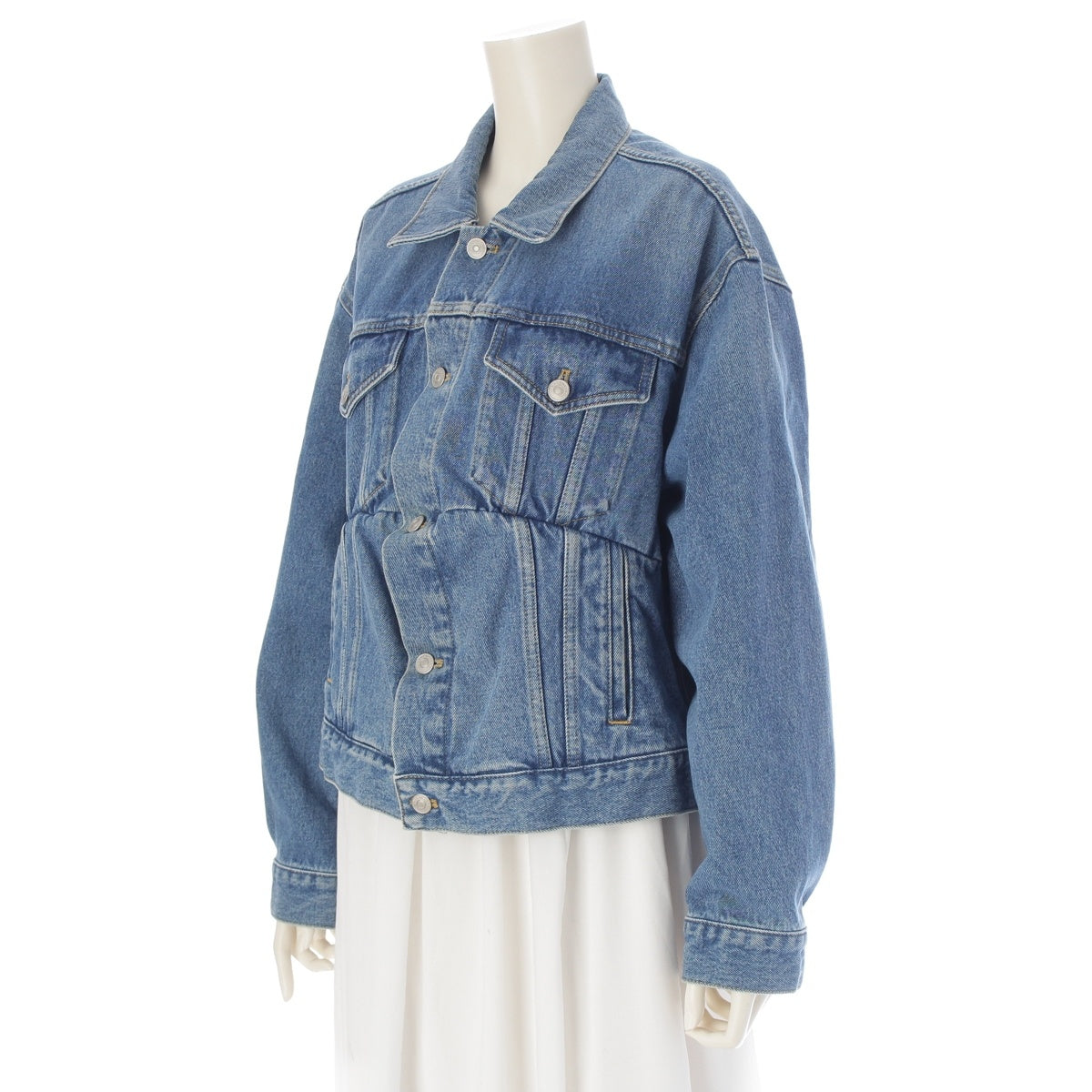 BALENCIAGA cotton Reconstructed Swing Denim tailored jacket 446443 Light blue 34