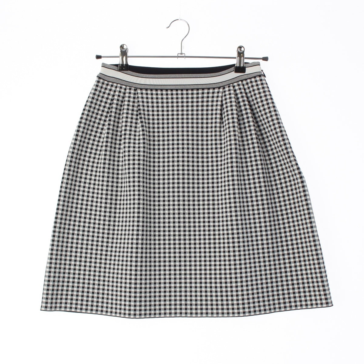 Dior Gingham Check Trapezoid Midi Dress with Logo Trim skirt 344J10AM532 White black 42