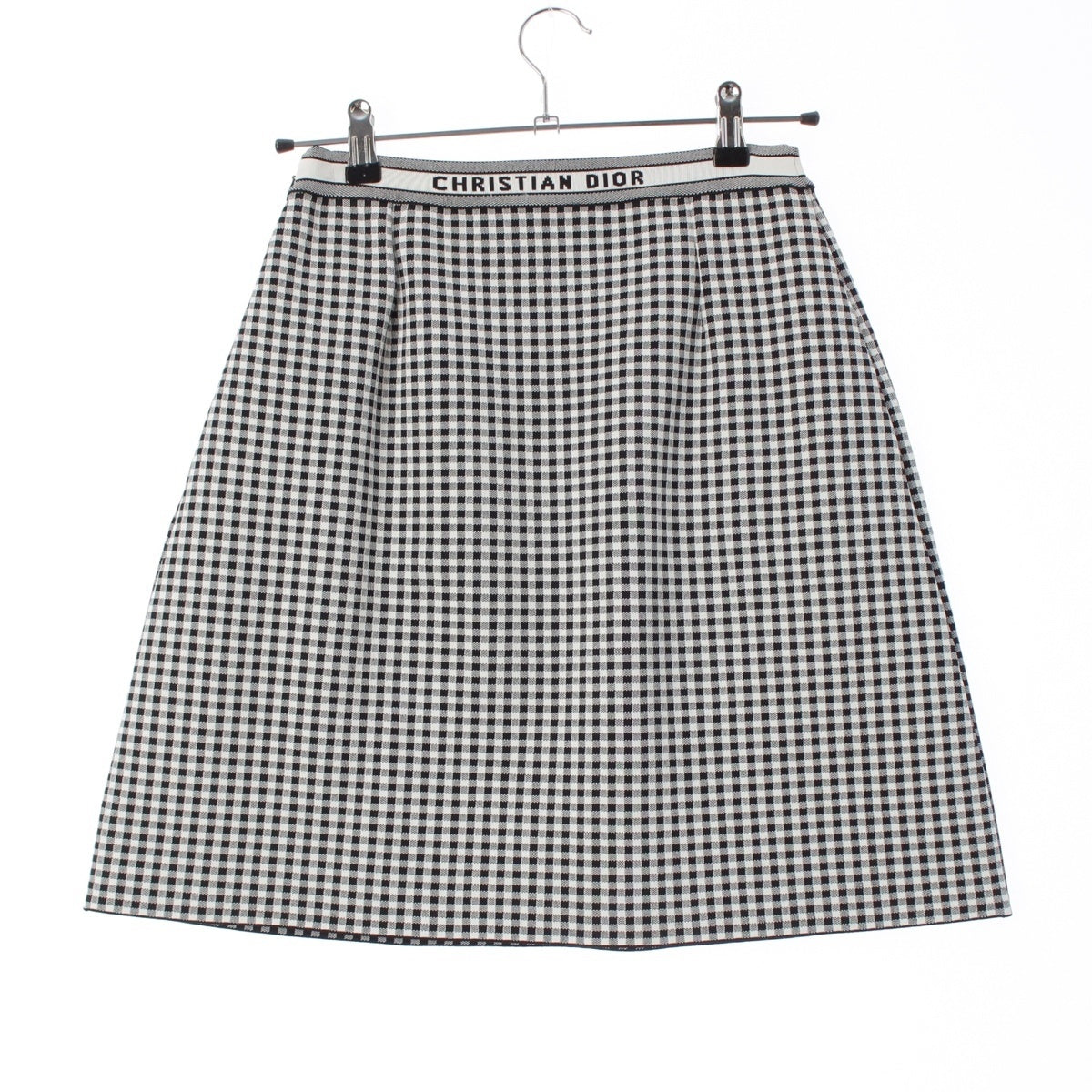 Dior Gingham Check Trapezoid Midi Dress with Logo Trim skirt 344J10AM532 White black 42