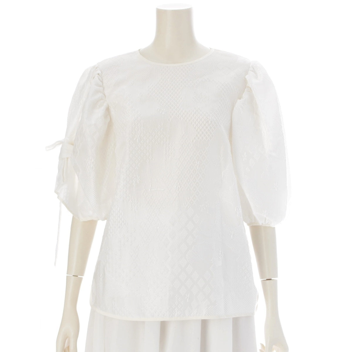 Cecilie Bahnsen FANCHETTE TOP, puff sleeves, jacquard, floral print, all-over pattern tops 01.22-RTW0275 white UK8
