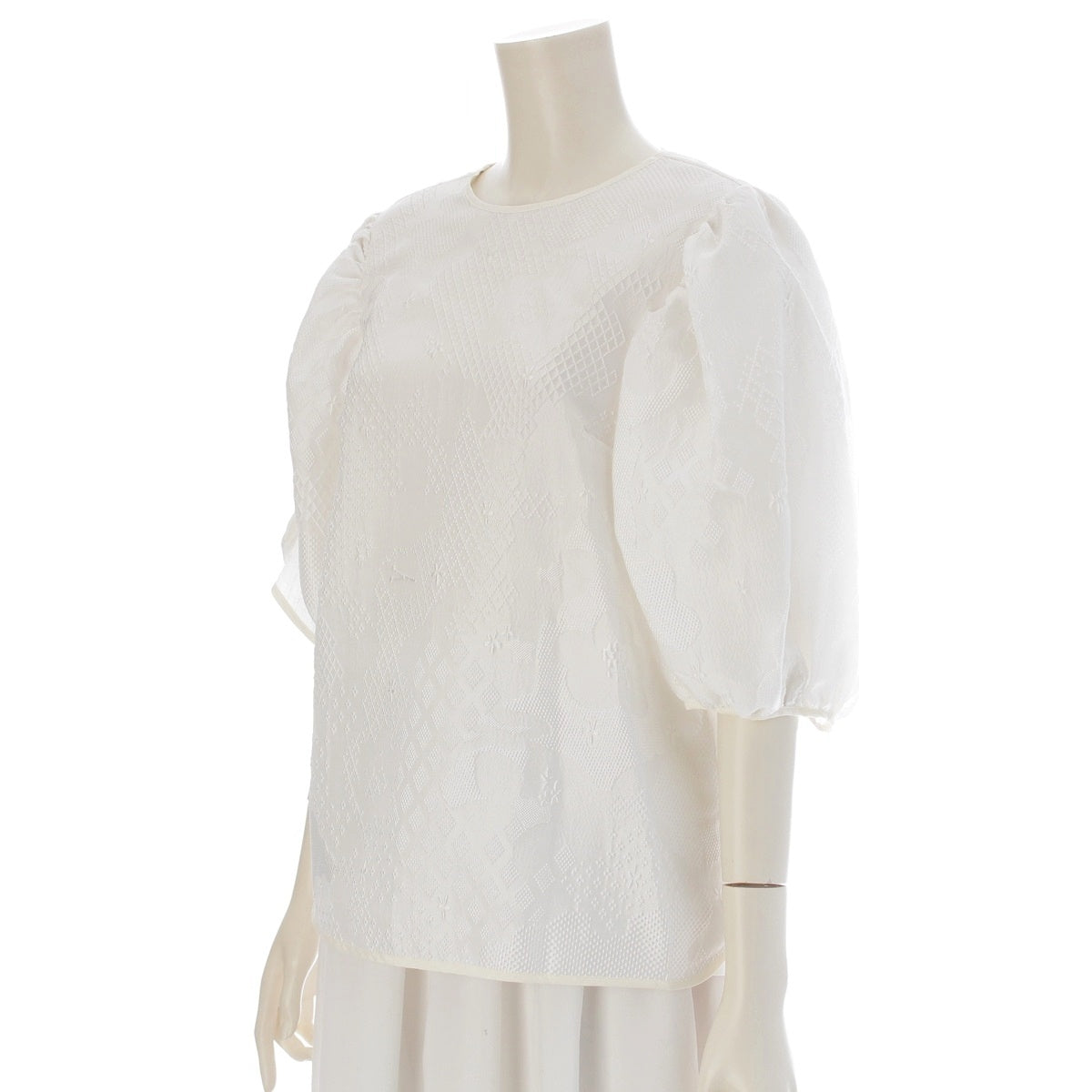 Cecilie Bahnsen FANCHETTE TOP, puff sleeves, jacquard, floral print, all-over pattern tops 01.22-RTW0275 white UK8