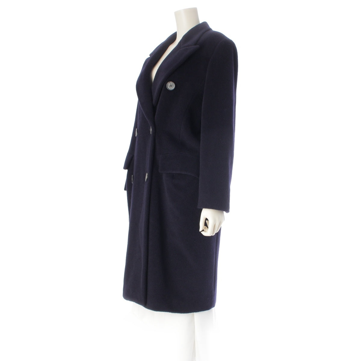 MAX MARA Wool x cashmere Double Breasted Long coat outer Navy J42