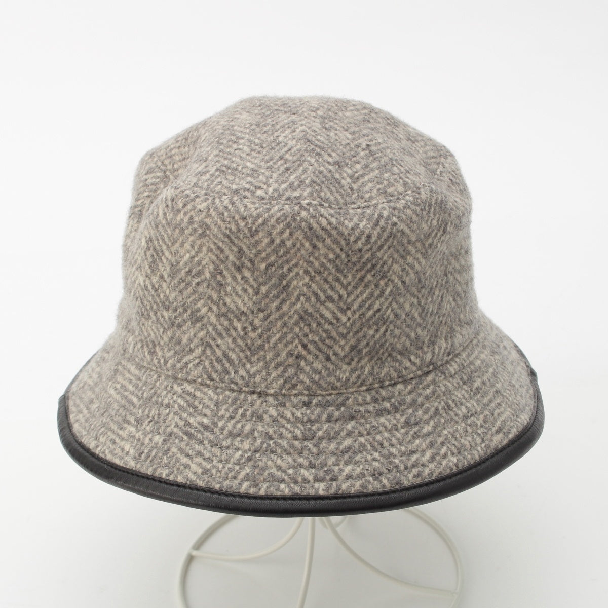 Mottsch for Hermes cashmere Leather trim hat hat Gray 58