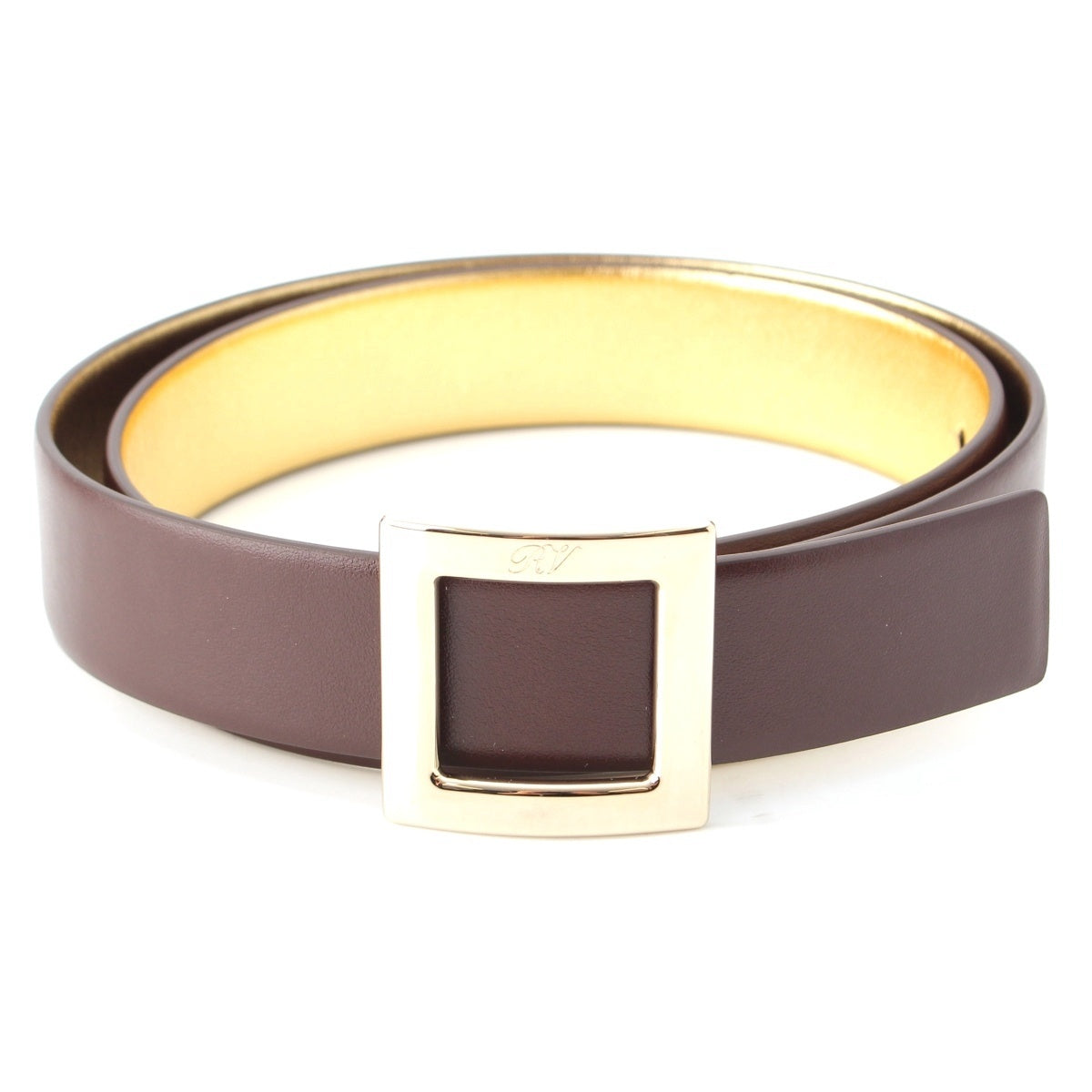 Roger Vivier Cowhide Square Buckle Gold belt Accessory Brown gold