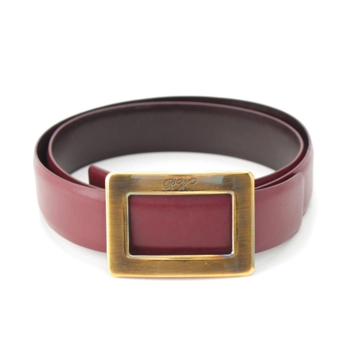 Roger Vivier leather Antique Gold Metal belt Accessory wine-red