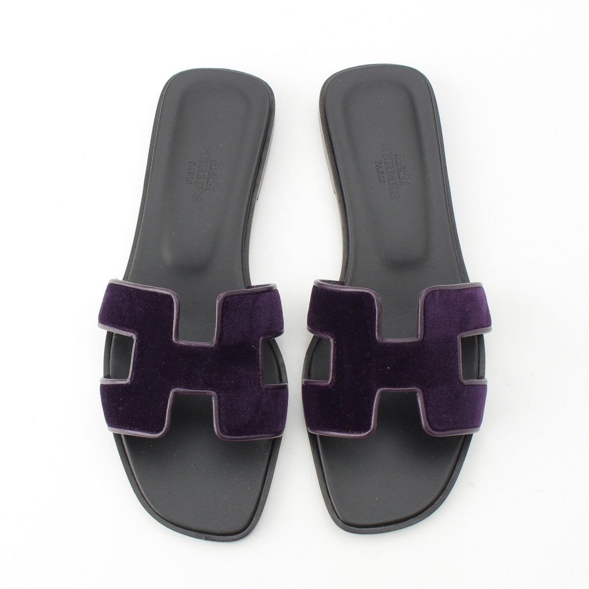 HERMES Oran Leather x Velvet Sandals purple 36