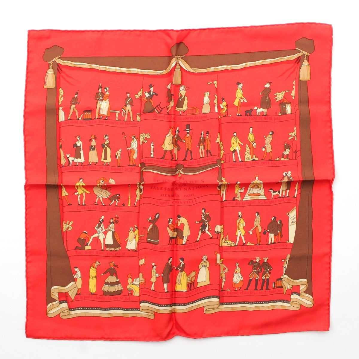 HERMES Kare 45: Wisdom of the People silk scarf Red