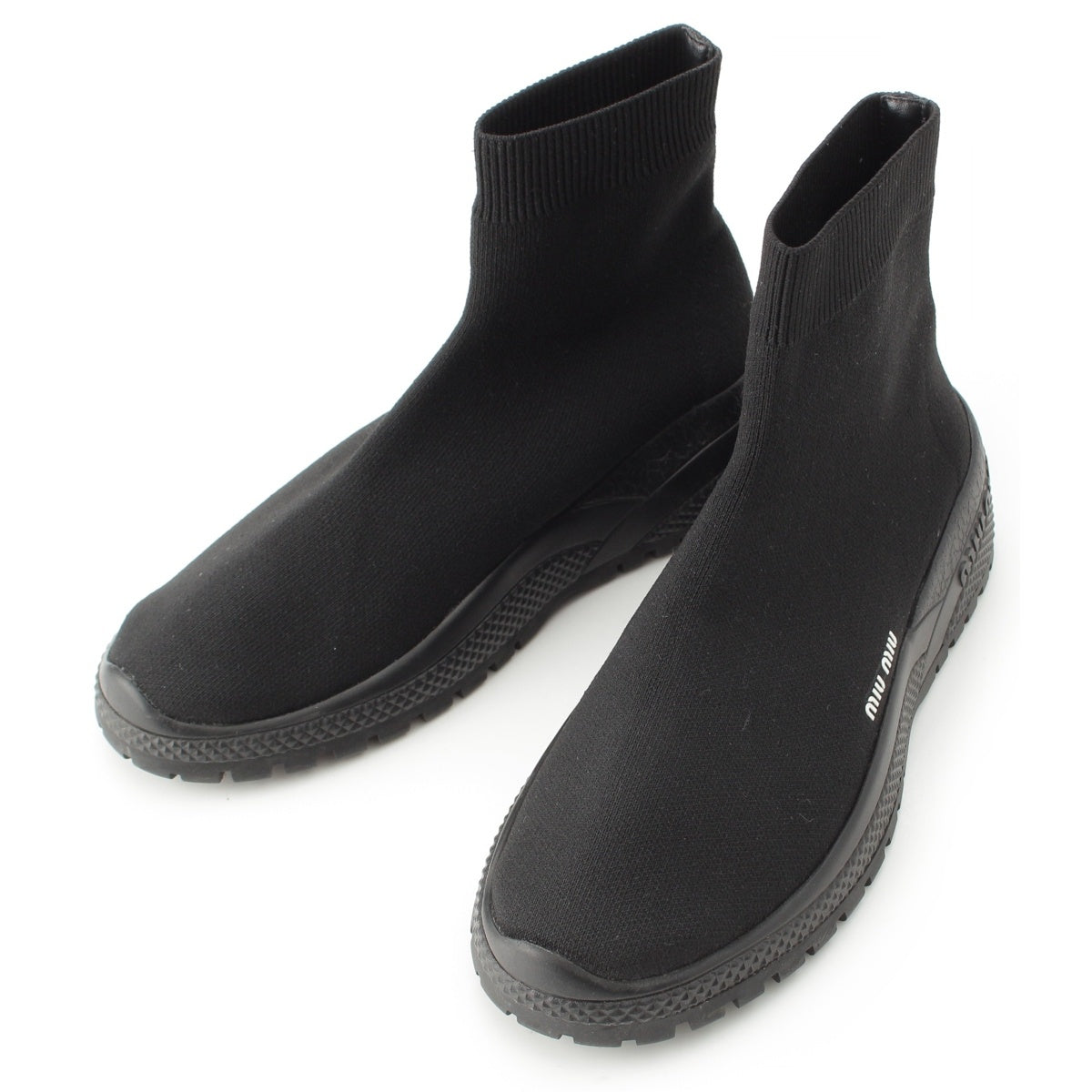 MIUMIU knit Logo high-top socks sneakers black 37