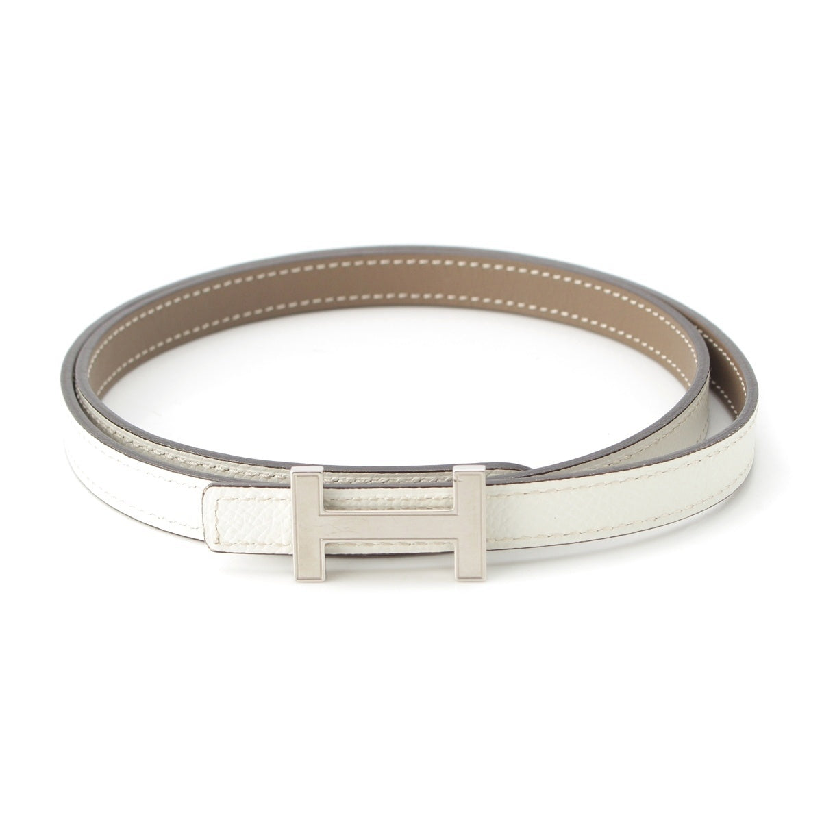 HERMES focus leather SilverMetal belt etupe x white 80