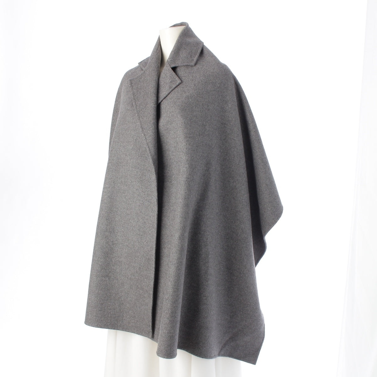 HERMES Cashmere Lambskin Poncho collared jacket Stall gray