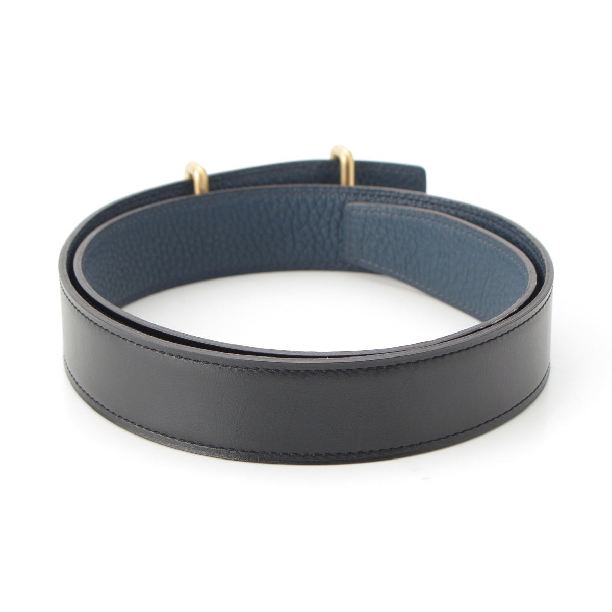 HERMES leather H buckle gold metal belt Black blue 80