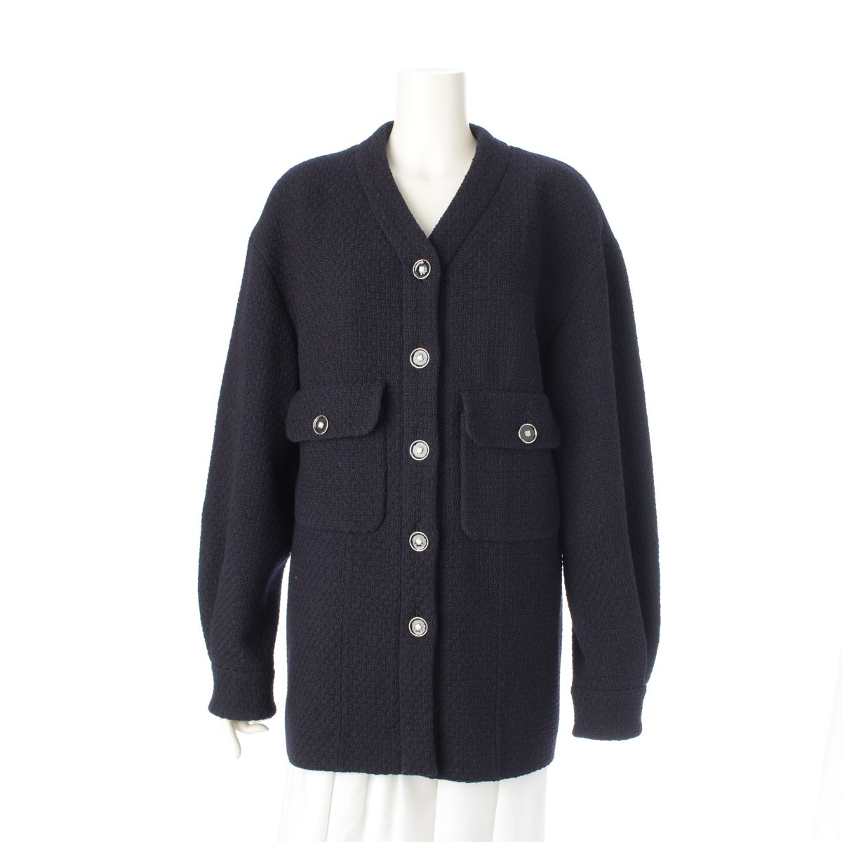 CHANEL Jeweled Button Tweed Flap Pocket No color jacket P75486 Navy 38