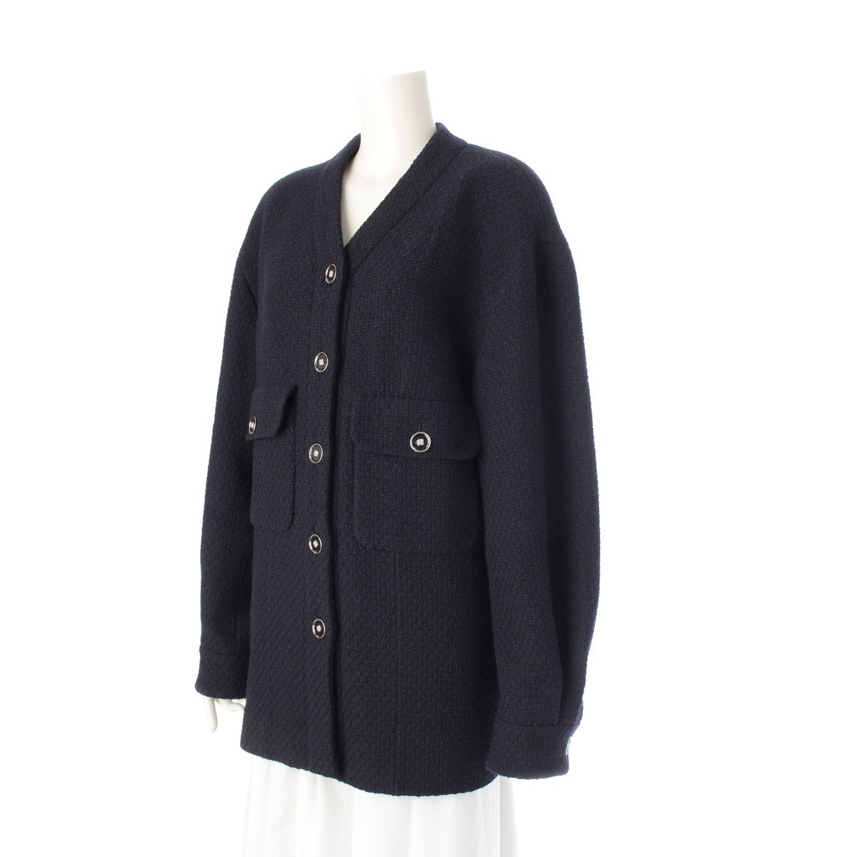 CHANEL Jeweled Button Tweed Flap Pocket No color jacket P75486 Navy 38