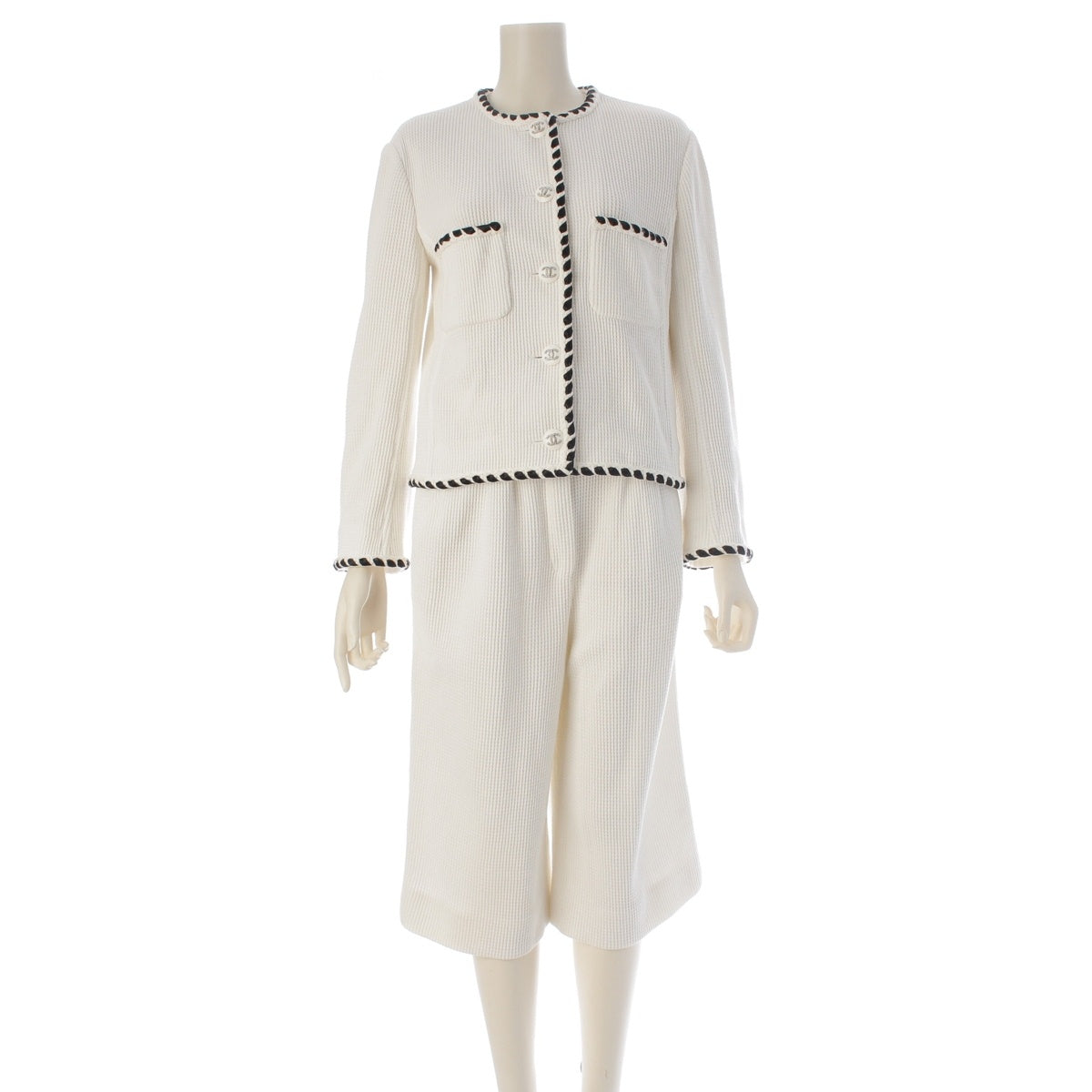 CHANEL cotton COCO Button Piping Design Jacket Pants setup P70 white 36