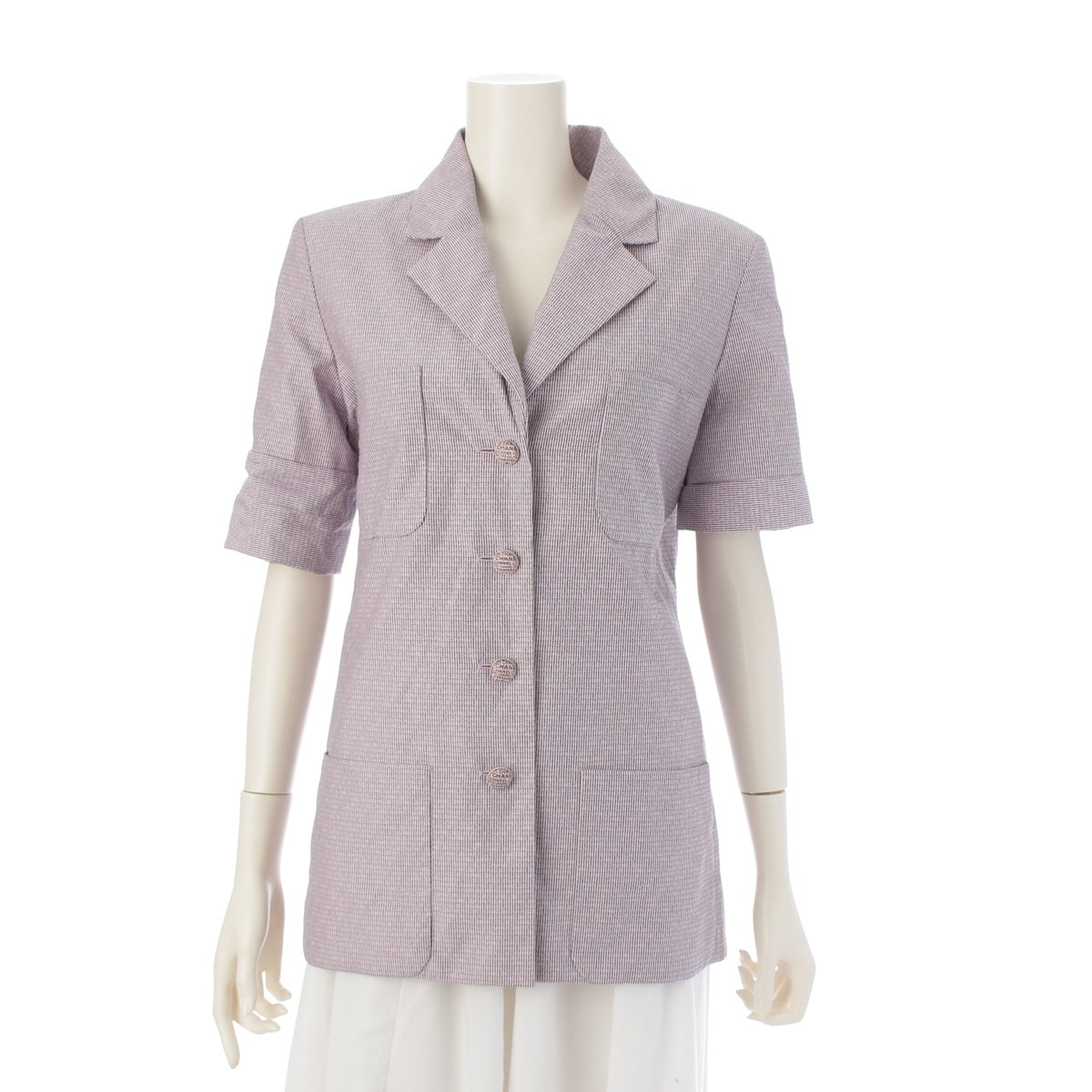 CHANEL cotton Logo button 4 pockets Short sleeve shirt Jacket tops P76671 Pink x Black 38