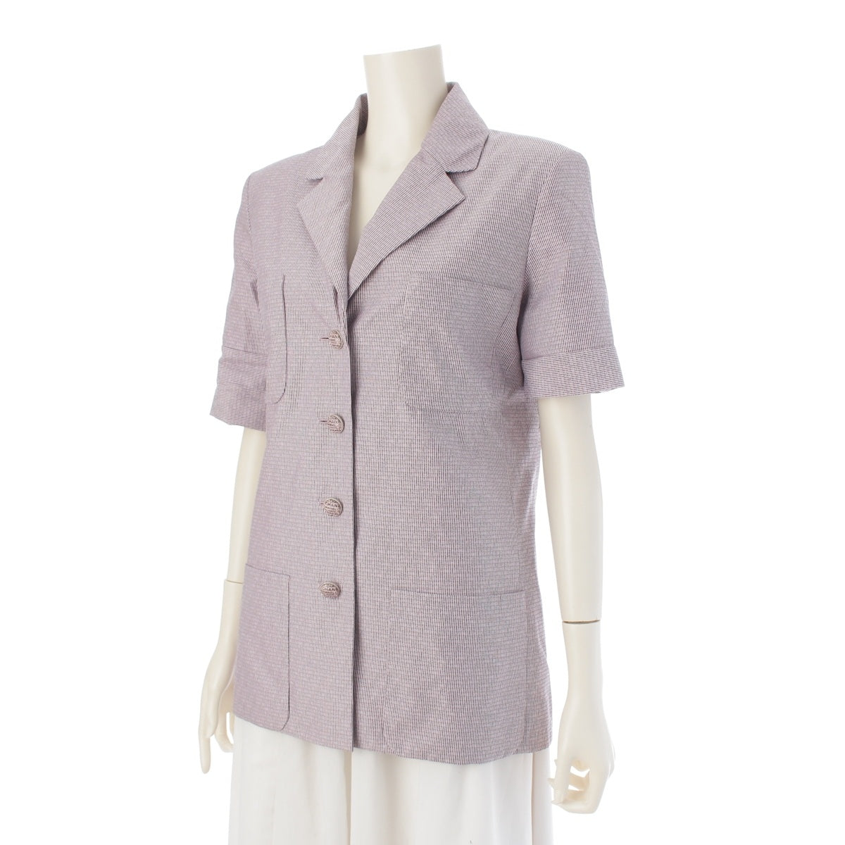 CHANEL cotton Logo button 4 pockets Short sleeve shirt Jacket tops P76671 Pink x Black 38