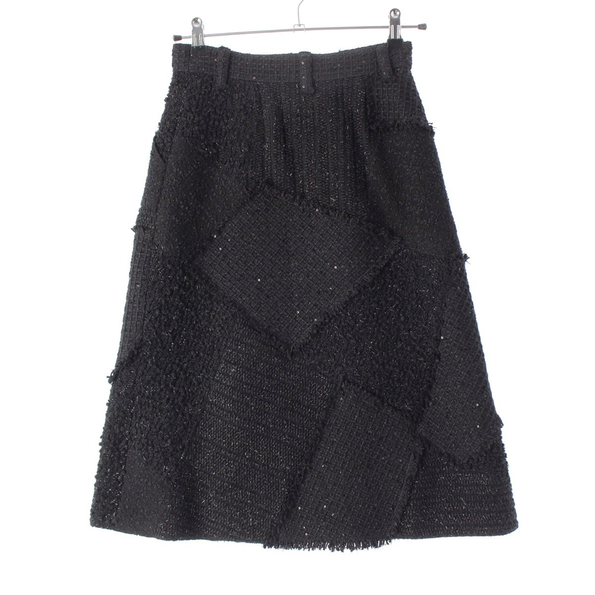 CHANEL Wool Cotton Tweed COCO Button Patchwork skirt Semi-flared bottoms P65448 black 34