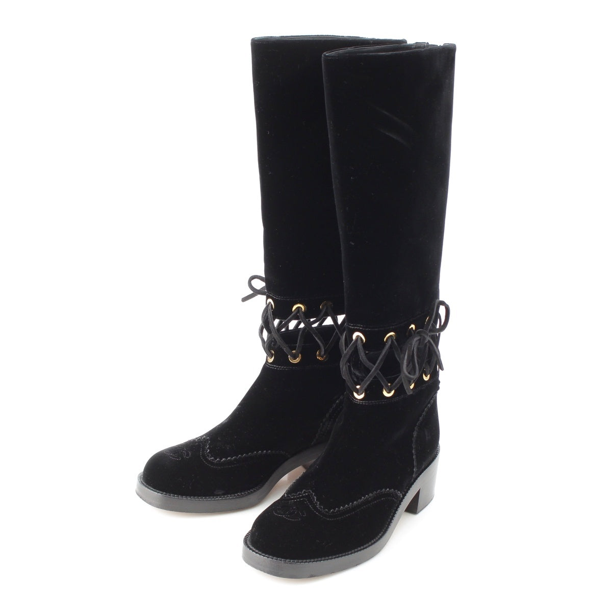 CHANEL Velor COCO Mark boots Long Shoes G32251 black 37 1/2 C