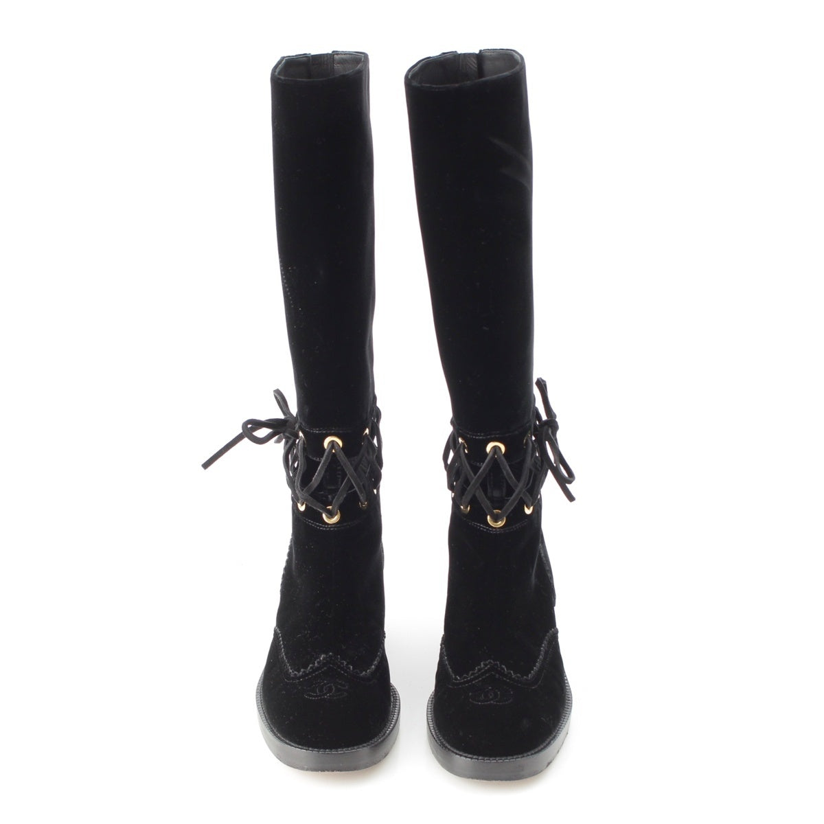 CHANEL Velor COCO Mark boots Long Shoes G32251 black 37 1/2 C