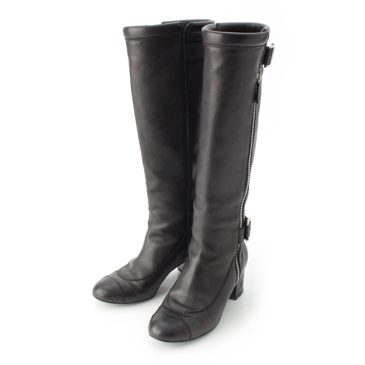 CHANEL leather Side Zip Long boots black