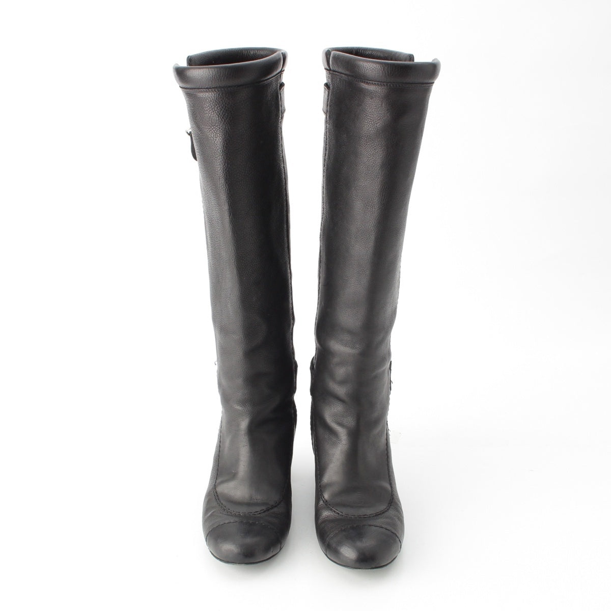 CHANEL leather Side Zip Long boots black