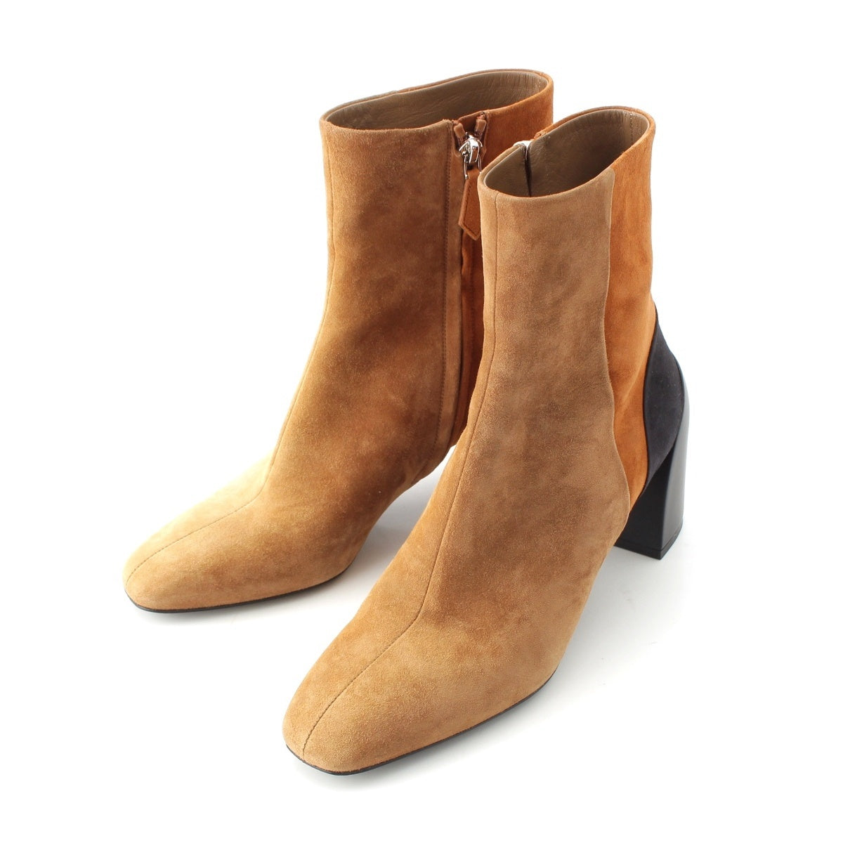 HERMES BROOKE Suede leather Side zip boots Short Shoes Brown beige 37 1/2