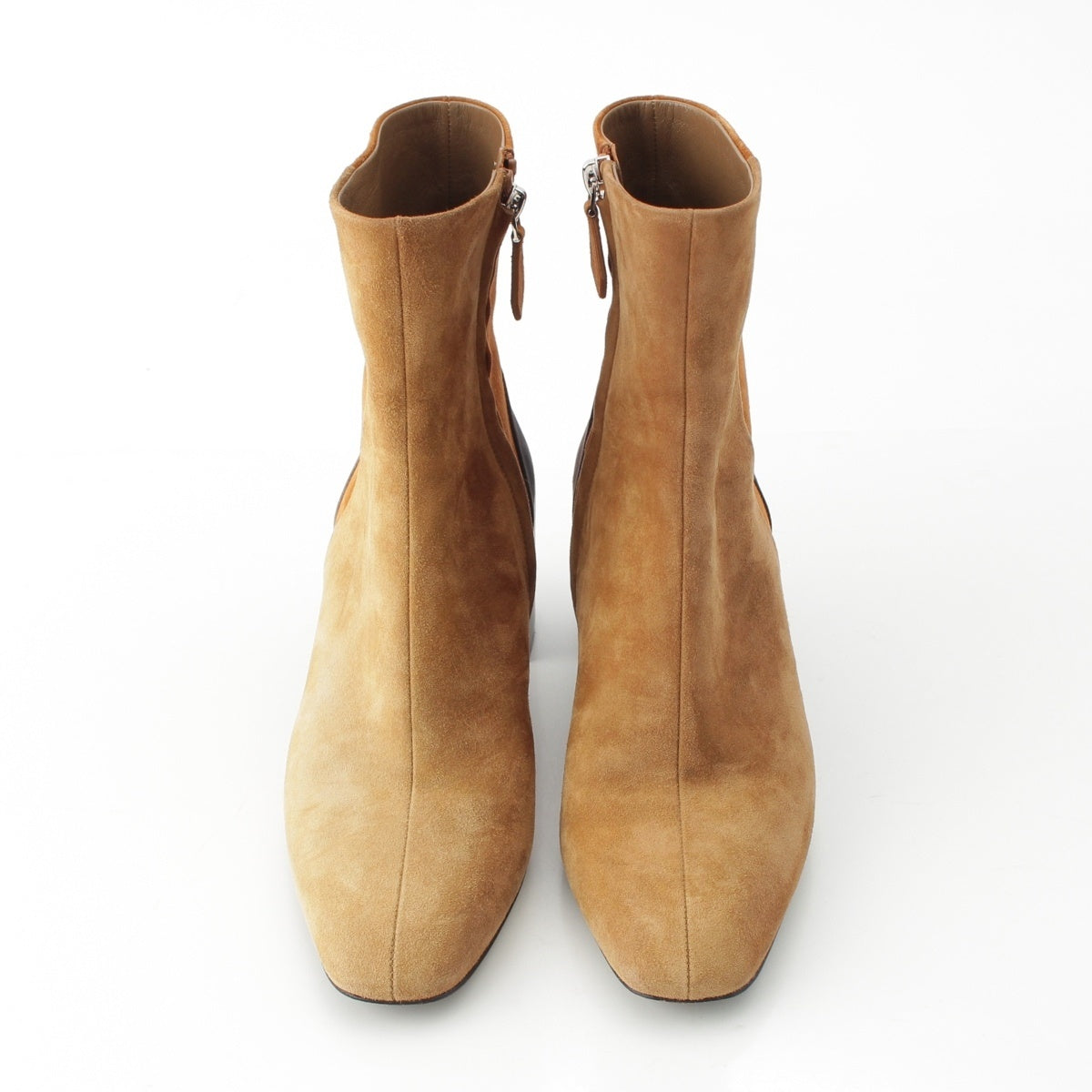 HERMES BROOKE Suede leather Side zip boots Short Shoes Brown beige 37 1/2