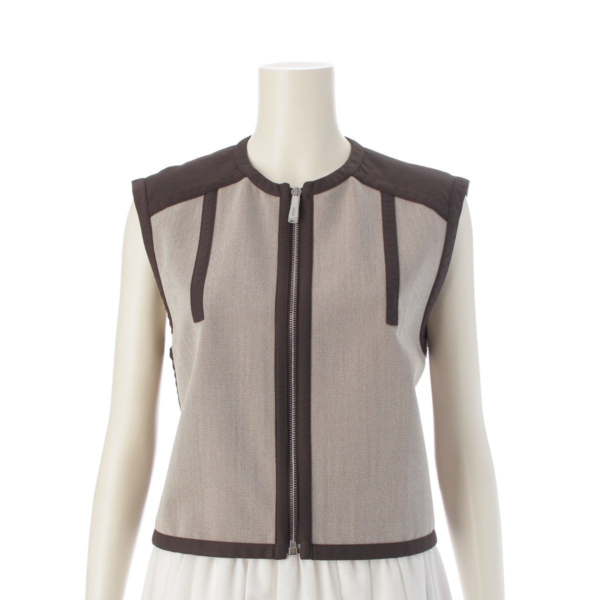 HERMES Wool nylon cotton Switching Zip-up Best tops Brown beige 38
