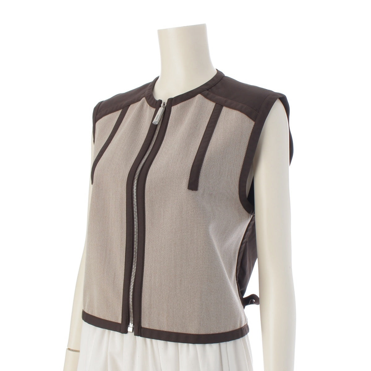 HERMES Wool nylon cotton Switching Zip-up Best tops Brown beige 38