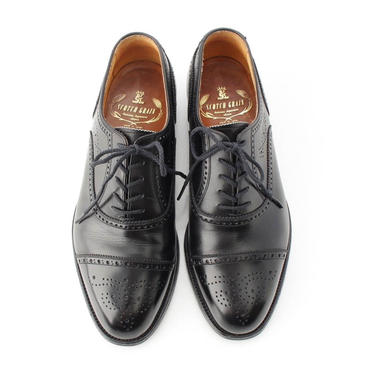 SCOTCH GRAIN leather Medallion Dress shoes 2900 black 24.5(EEE)
