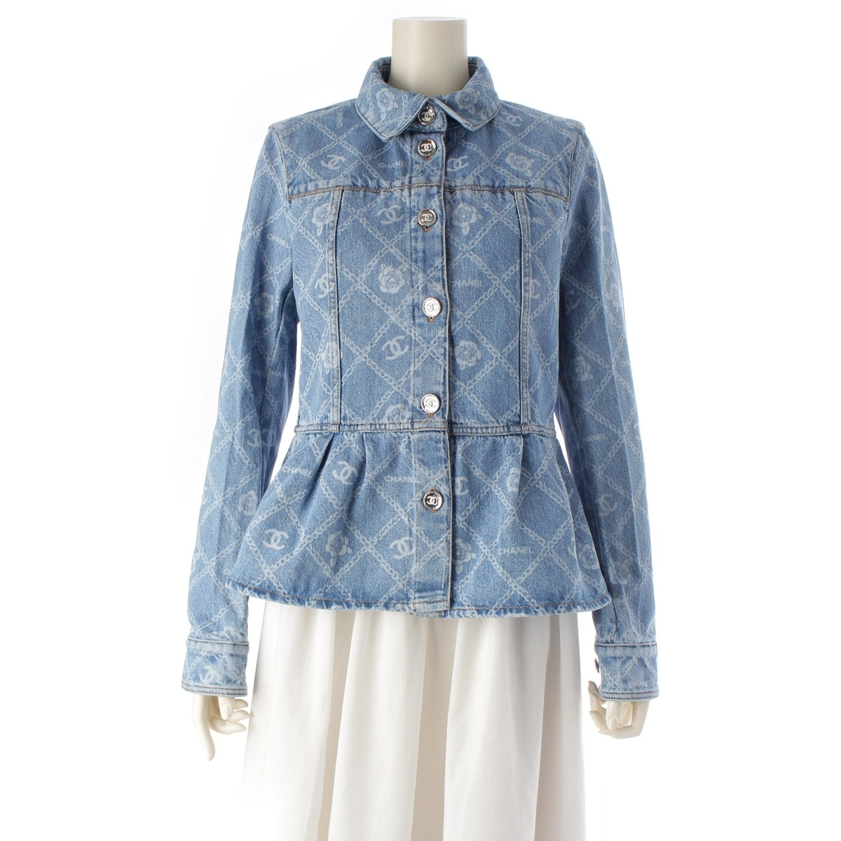CHANEL COCO Mark Camellia Chain Pattern Denim Jacket G Jean outer P75260 blue 36