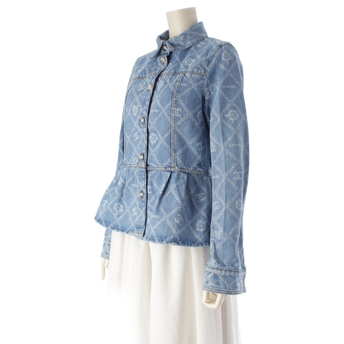 CHANEL COCO Mark Camellia Chain Pattern Denim Jacket G Jean outer P75260 blue 36