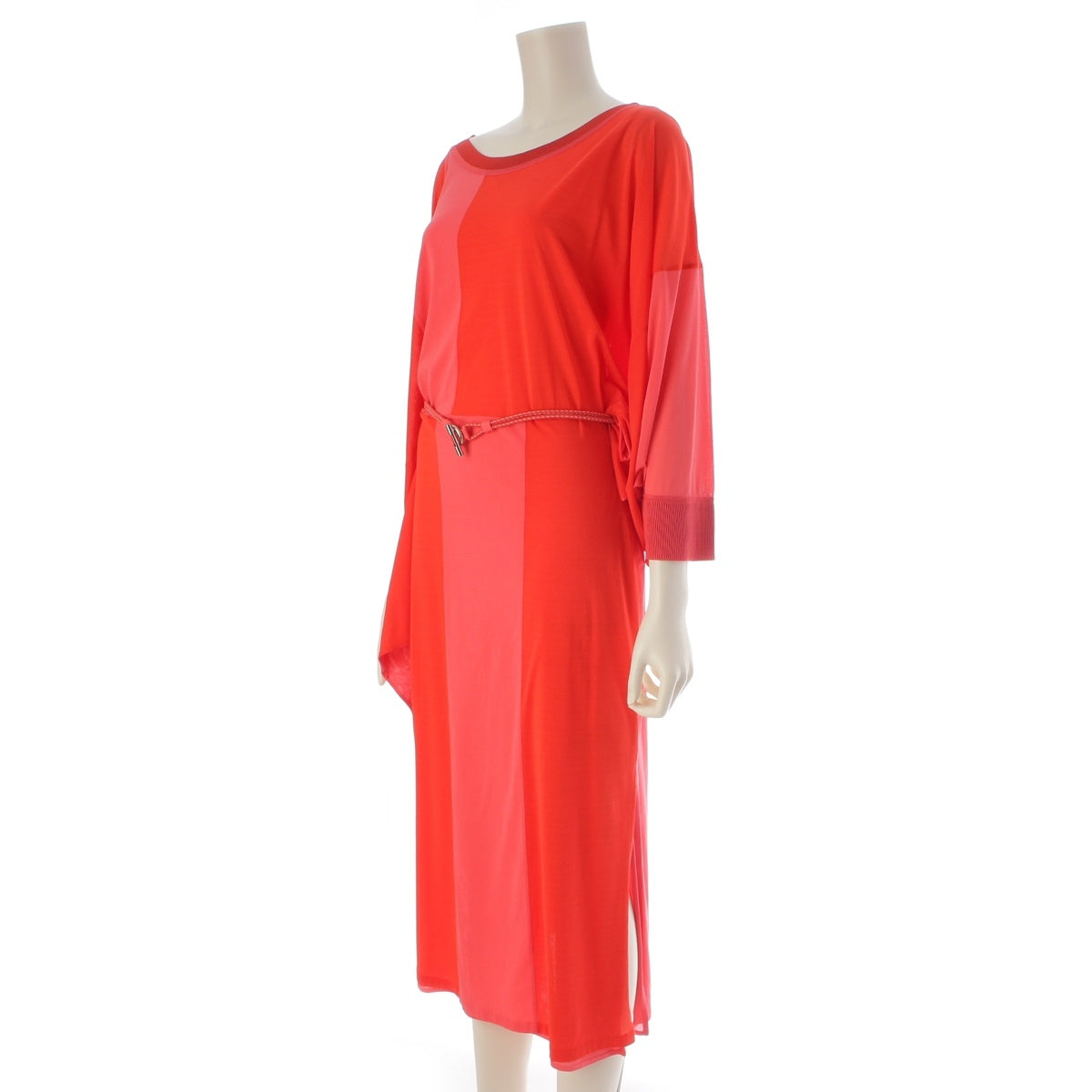 HERMES silk Switching belt included one piece Tops Skirt Long Red pink 38