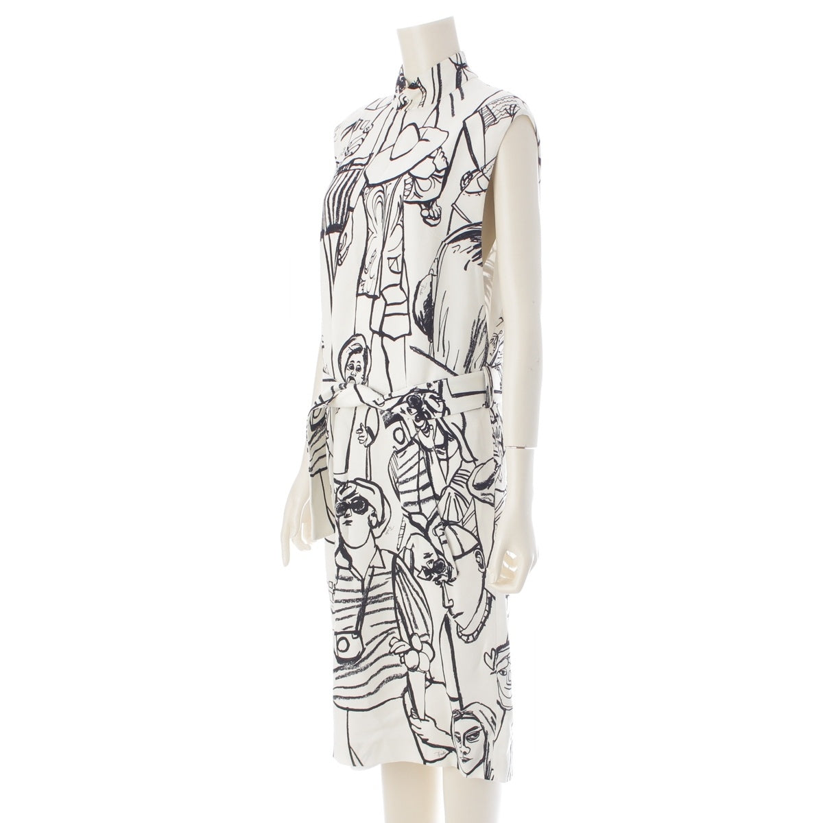 Emilio Pucci Figure print, all-over pattern, high neck, sleeveless one piece dress white 40