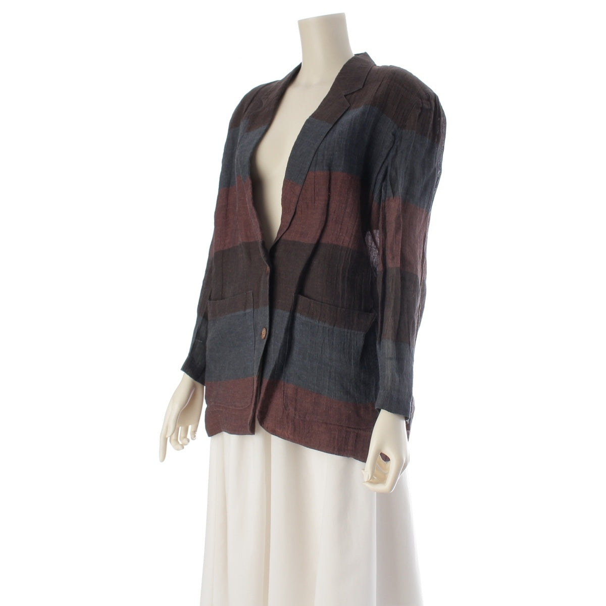 ISSEY MIYAKE linen border tailored jacket MV32459 Brown multicolor 9