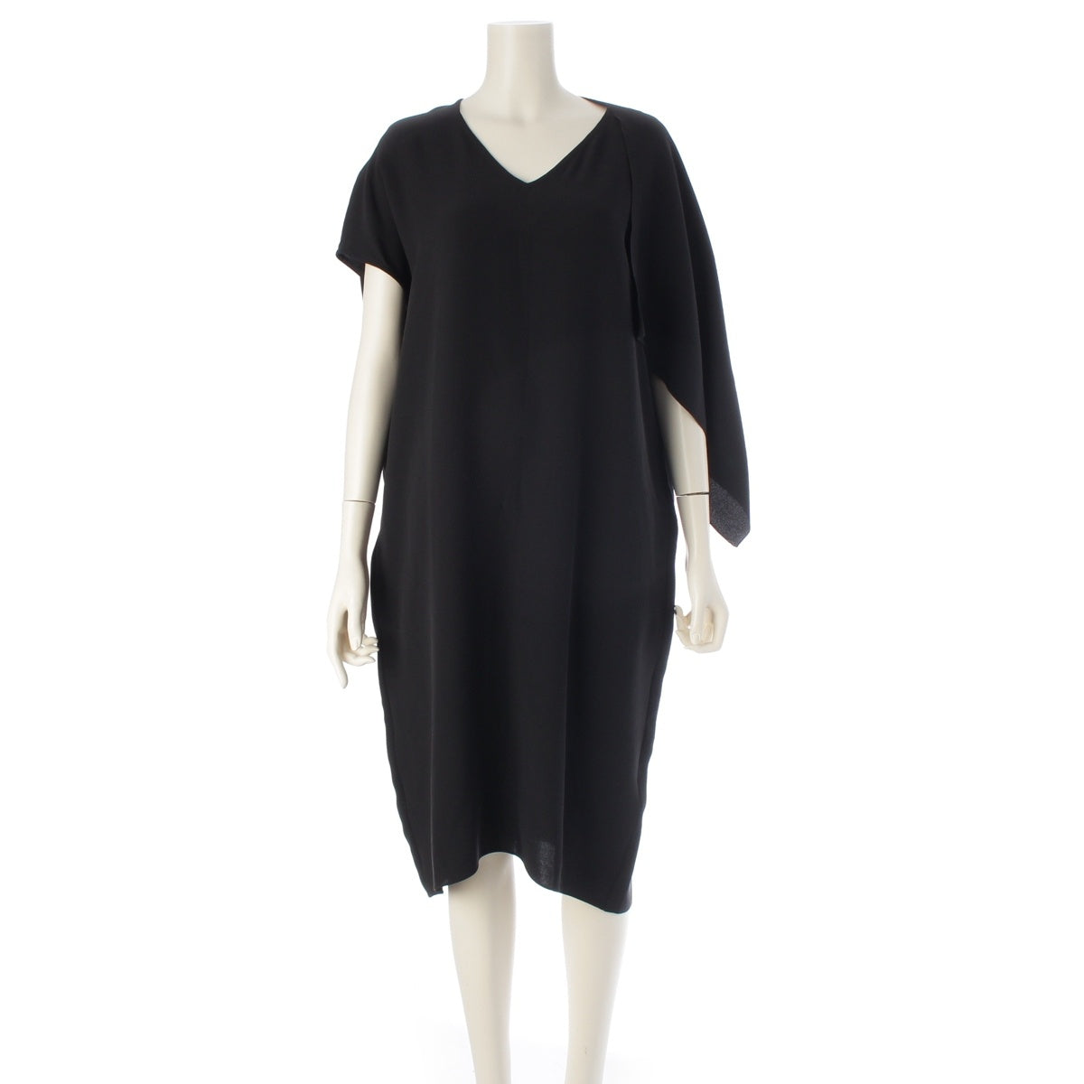 HERMES silk V-neck sleeveless long one piece 87-7303 black 40
