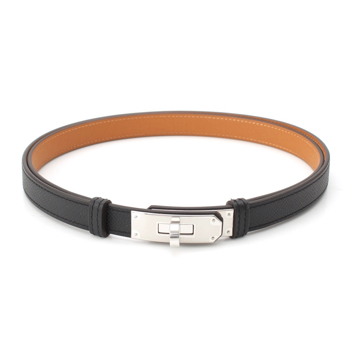 HERMES leather Kelly Epsom Silver Metal belt black