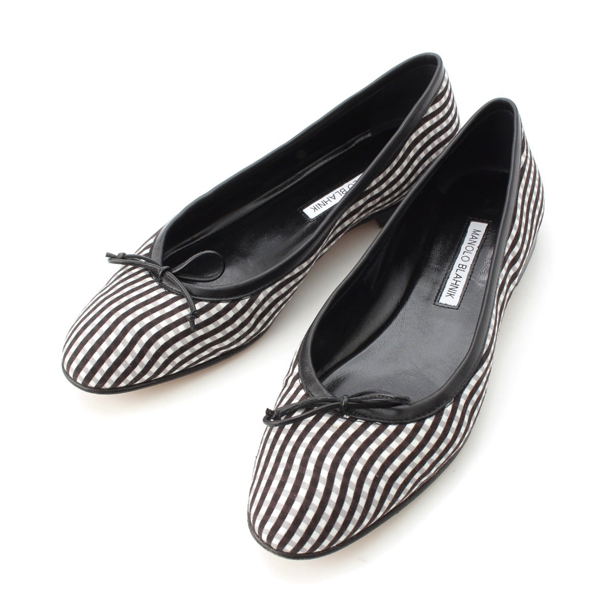 MANOLO BLAHNIK VERALLI Gingham Check Ballet Flats pumps black 38 1/2