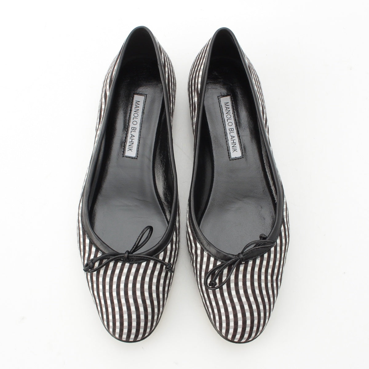 MANOLO BLAHNIK VERALLI Gingham Check Ballet Flats pumps black 38 1/2