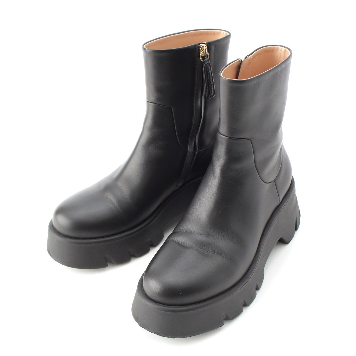 Gianvito Rossi leather MONTEY VITELLO GLOVE BOOT Platform Chunky Heel Side Zip boots shoes black 38 1/2