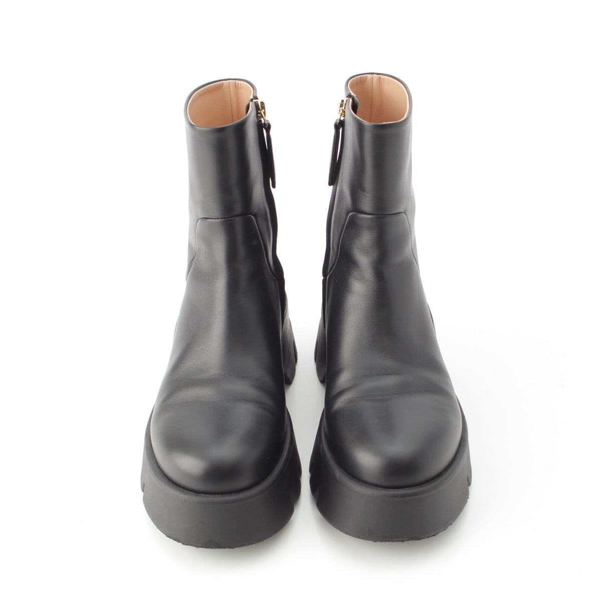 Gianvito Rossi leather MONTEY VITELLO GLOVE BOOT Platform Chunky Heel Side Zip boots shoes black 38 1/2