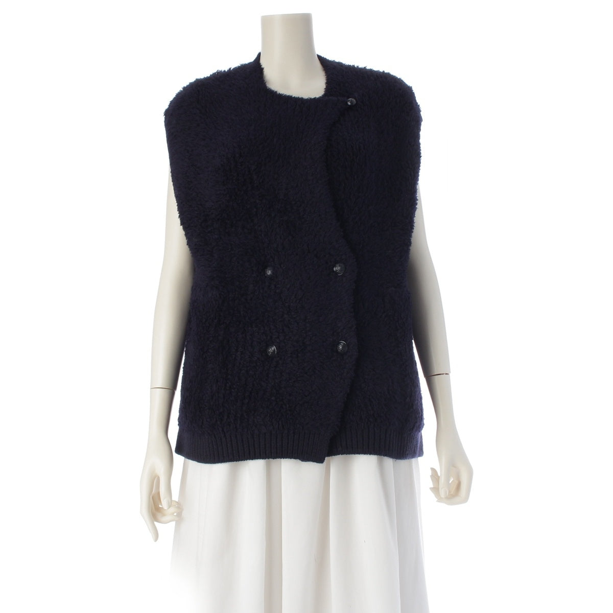 Drawer alpaca 3G Shaggy Knit Gilet Best 6515-299-0513 Dark navy