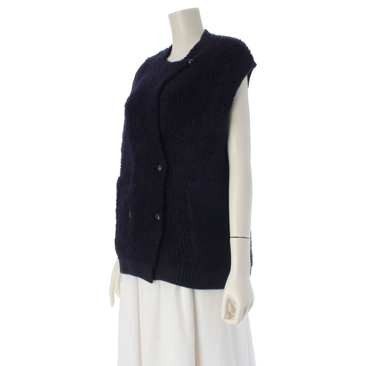 Drawer alpaca 3G Shaggy Knit Gilet Best 6515-299-0513 Dark navy