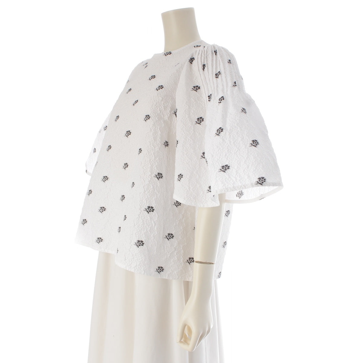 Drawer Nylon Blend Flower Jacquard Flare blouse tops 6521-234-1088 White black 36