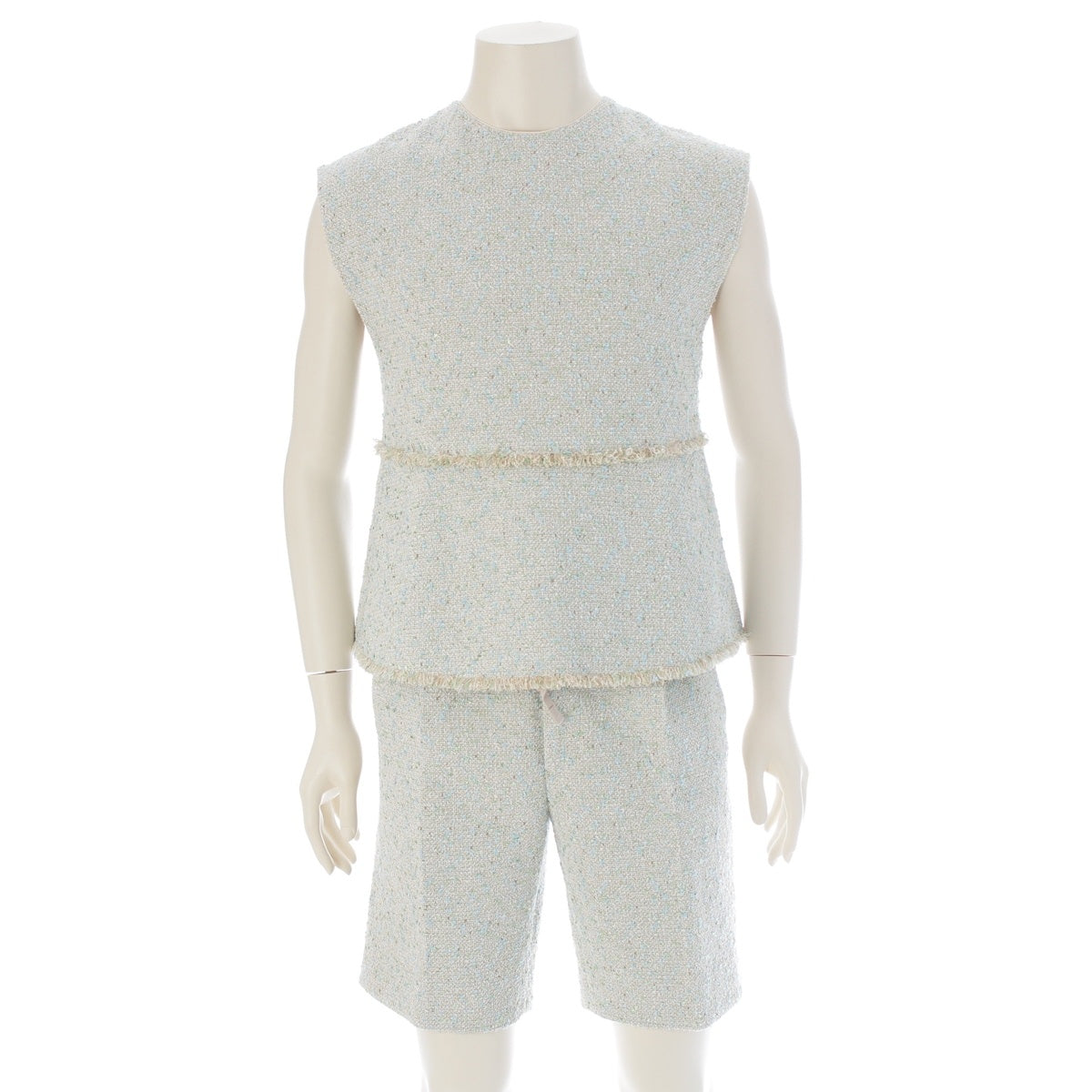 Drawer cotton Tweed Fringe Sleeveless Pants setup 6519-236-0318 Light blue, green, beige, off-white 36