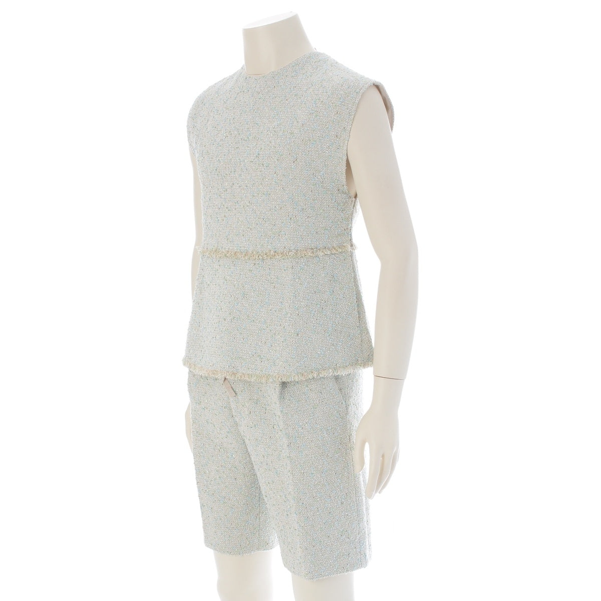 Drawer cotton Tweed Fringe Sleeveless Pants setup 6519-236-0318 Light blue, green, beige, off-white 36